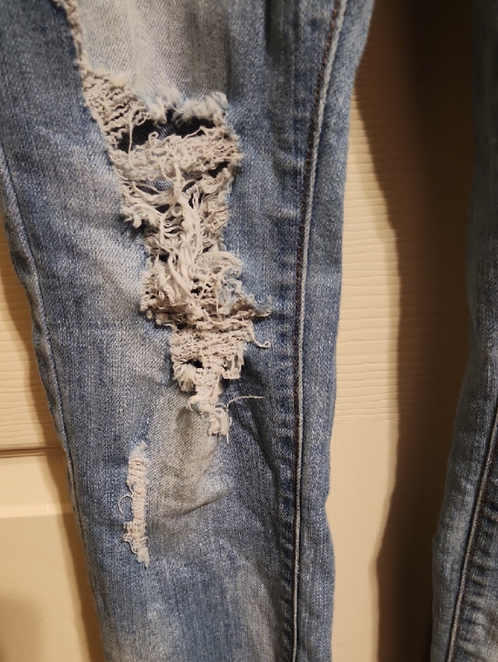 Cello Light Blue Distressed Skinny Denim Overalls, Small - Picture 6 of 14
